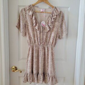 Buddy Love animal print leopard, v-neck, ruffle, short sleeve dress NWOT